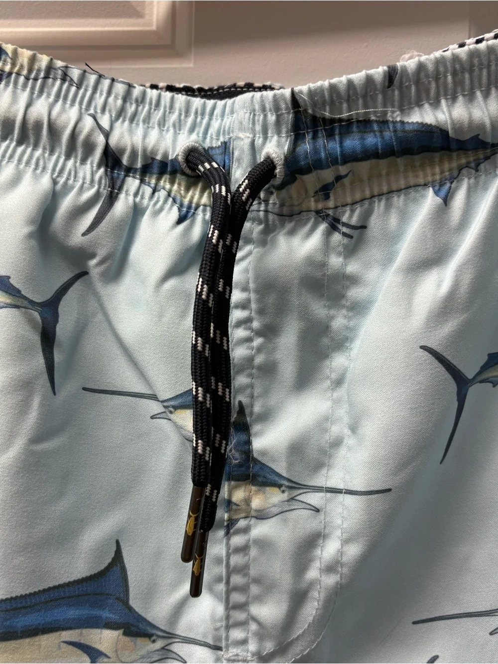 Men's Spicy Tuna Light Blue Marlin Print Swim Trunks